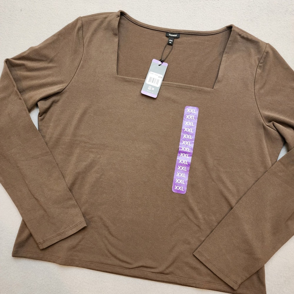 Express Square Neck Long Sleeve Top Brown XXL NWT Preppy Buisness Minimalist
